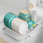 Sakugi Dish Drying Rack - Stainless Steel Dish Rack with Drainboard for Kitchen Counter and Sink, 12.0''W x 15.6''L, White