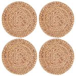 Yesland 4 Pack 11.8'' Rattan Tablemats - Natural Round Braided Water Hyacinth Weave Placemat - No-Slip Wooden Heat Resistant Mats for Table, Coasters, Pots, Pans & Teapots in Kitchen