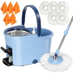 MASTERTOP Spin Mop and Bucket with Wringer Set, Foot Pedal, Easy Wring Floor Cleaning System, Stainless Steel Handle, 5 Microfiber Mop Pads, 5 Cleaning Clothes, Hardwood Laminate Tiles Marble