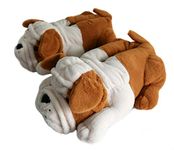 Fuzzy Winter Animal Slippers for Men, Bull Dogs (7-9 B(M) US, Brown)