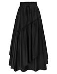 SCARLET DARKNESS Women Renaissance Maxi Tiered Elastic High Waist Skirt with Pockets Black L