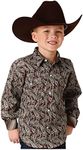 ROPER Boys' Paisley Print Long Sleeve Pearl Snap Western Shirt Brown Medium