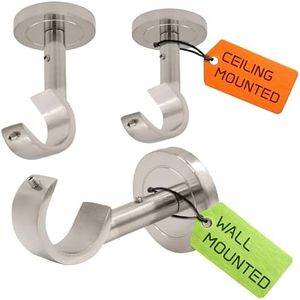 3 Pack Heavy Duty Curtain Rod Brackets for Wall & Ceiling Installation, Ceiling Mount Curtain Holders, Adjustable Hardware Bracket Set for 1 Inch Rods, Brushed Nickel