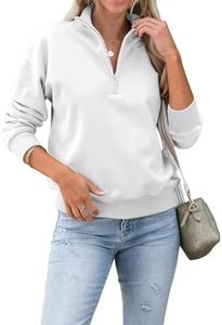 Dressmine 3/4 Zip Pullover for Womens Long Sleeve Drop Shoulder 2025 Half Zipper Sweatshirt Loose Fashion Tunic White Small