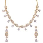 Ratnavali Jewels American Diamond CZ/AD Gold Plated Designer White Jewellery Set/Necklace Set with Earring for Girls/Women