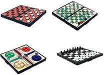 4 Magnetic Miniature Travel Board Games Ideal Road Trip Entertainment Chess Draughts Ludo Snakes and Ladders Foldable Individually Great Fun for Kids And Adult