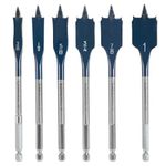 Bosch DSB5006 Daredevil Standard Spade Bit Set w/Power Groove Hex Shank and Full Cone Threaded Tip (6 Piece Set), Blue