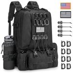 EZshoot Tactical Backpack for Men 60L Large Tactical Military Backpack Army Assault Pack Bug Out Bag Molle Bag with Water Bottle Holder for Outdoor Hiking Camping Hunting Detachable Rucksack Black