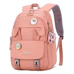 Makukke School Bags for Girls, Backpack Womens Waterproof Book Bags with Laptop Compartment & Anti Theft Casual Daypacks for Primary Junior High University (Pink)