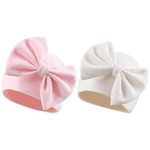 Bamery Newborn Baby Girl Hospital Hat Preemie Cotton Baby Beanie Winter Infant Hats Towel for 0-12 Months (White+Pink, 0-6 Months)