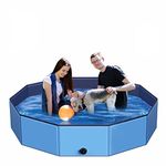 Dog Pool 63" Pet Swimming Pool Bathtub Kiddie Outdoor above Ground Pool Conveniently Foldable with Drain Valve Suitable for Large Dogs Adults and Kids