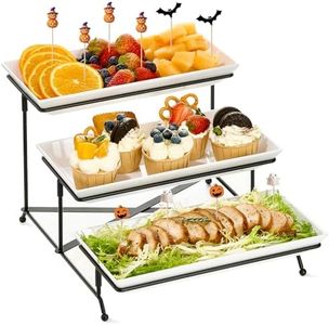 Mfacoy 3 Tier Serving Tray Set, 12" Tiered Serving Trays Platters, Reusable Serving Tray for Party, Collapsible Sturdier Stand with Stable Cross Bars, Serving Platters for Veggie, Fruit, Dessert