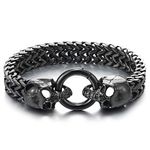 Gothic Mens Black Steel Skull Franco Link Curb Chain Bracelet with Spring Ring Clasp 8.5 Inches(CA)