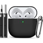 Ljusmicker for AirPods 4 Case Cover 2024 with Cleaner Kit,Soft Silicone Protective Case for Apple AirPods 4th Generation Case for Women Men,AirPod 4 Case Accessories with Keychain-Black