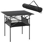 Outsunny 70cm Aluminum Roll-Top Table w/Mesh Bag Camping Outdoor Dining Foldable w/Steel Frame Picnic Lightweight Hiking Furniture Desk, Black