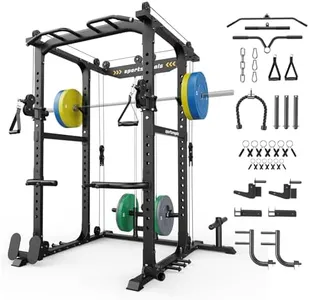 Sportsroyals Power Cage,1600lbs Multi-Function Power Rack with Adjustable Cable Crossover System and More Training Attachment, Weight Cage for Home Gym with Multi-Weight Combination Barbell Plates
