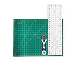 The Quilted Bear 18" x 24" Heavy Duty Self Healing 5 Layer Cutting Mat with 6.5" x 24" Non-Slip Ruler & 45mm Ergonomic Soft Grip Rotary Cutter (Green)