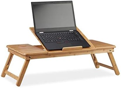 Relaxdays 10022218 Table d’Ordinateur Portable XL Bambou Aération Idéale Régler Hauteur 5 Inclinaisons Tablette Tiroir Nature, HLP 49 x 90 x 35 cm