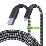 Long iPhone Charger Cord, 20FT/6M Lightning Cable [Apple MFi Certified] Nylon Braided 2.4A Fast Charging Syncing Cable, USB A Charging Cable for iPhone 13 12 11 Pro Max Mini XR XS X 8 7 6 Plus SE Pad