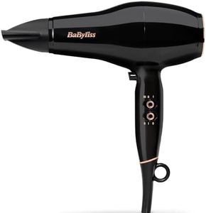 BaByliss Sèche-cheveux Pro Power - Sèche-cheveux puissant de 2300W, Moteur AC Professionnel, Technologie Ionique Anti-Frisottis, 3 réglages de température & 2 réglages de vitesse, Noir, D5245E