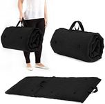 Ainsworth & Country Carry Handle Foldable Futon | Outdoor Indoor Roll Out Folding Sleepover Mattress Pad | Non Slip Bottom | Hypoallergenic | Back and Neck Support | Soft Touch (Black)