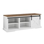 Walker Edison Abbey Modern Farmhouse Sliding X Barn Door Entry Bench with Metal Accents, 48 Inch, White