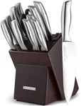 Zulay 12 Piece Stainless Steel Knife Set with Block and Sharpener - Sharp Knife Block Set with Built In Sharpener - Kitchen Knife Set With Block - Rust Proof Knife Set Stainless Steel