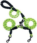2 Way Nylon No Tangle Dog Pet Coupler Leash Reflective,Double Dog Lead,Dual Shock Absorbing Bungee Double Leash Coupler - Walking 2 Big to Medium Dogs on One Lead - No Tangle 360° Swivel Clip