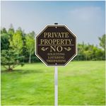 No Soliciting Sign for House, Large Private Property No Trespassing Sign, 10 x 10 Inches No Loitering Aluminum Metal Signs with 28 Inches Long Stakes for Outdoor Yard (Black)