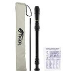 Tiger REC2-BK Descant Recorder – Three Piece School, Beginners Recorder with Bag and Cleaning Rod and Fingering Chart - Black