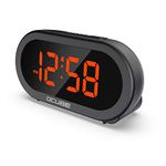 OCUBE Digital Alarm Clock, Bedside Clock with 5 Optional Alarm Sounds, 0-100% Dimmer, Adjustable Alarm Volume, Easy to Use, USB Charger, Big Digit Display, Snooze, 12/24Hr, Mains Powered(Black)