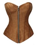 Bslingerie Womens Faux Leather Zipper Front Bustier Corset (XXL, Brown)