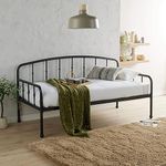 Home Source Athena 3ft Single Metal Day Bed Frame Bedroom Living Room Guest Sofa Pullout Bed Daybed, Black