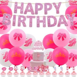 Vicloon Decoration Anniversaire Fille, 32pcs Décoration de fête d'anniversaire de Barbie, Ballon Anniversaire Barbie Rose, Fournitures de Fête, Anniversaire Bannière et Cupcake Toppers pour Enfant