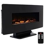 Sunnydaze 42-Inch Curved Face Indoor LED Electric Fireplace - Floating/Tabletop- 7 Flame Colors - Black Finish