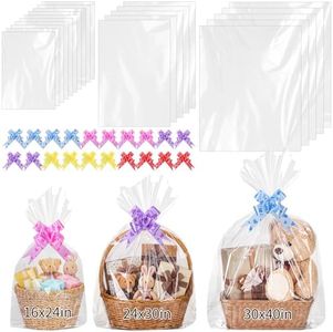 woric 3 Size Clear Cellophane Bags 30x40 24x30 16x24 Inch for Gift Baskets