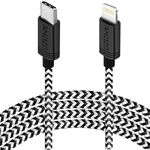 Amozo Type-C To Lighting Nylon Braided Cable | 27W Fast Charging, 480Mbps Data Transfer Speed | Compatible With IPhone 14 13 12 11 Pro Max Xr Xs 8 7 6, iPad, Pro, Mini, Ipad (2 Meter | Black/White)