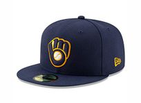 New Era 59Fifty Hat Milwaukee Brewers Glove Navy Blue Alt2 Fitted Cap (7