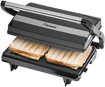 Bestron APM123Z Electric Contact Grill with Crumb Tray, Sandwich Maker with Cool Touch Handle, Panini Maker with Non-Stick Coating, 700 Watt, Colour: Black, 22.5 x 14 cm