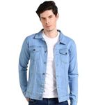 Men Long Sleeve Button Down Slim Fit Wear Denim Jacket. (IN, Alpha, S, Regular, Denim Light)