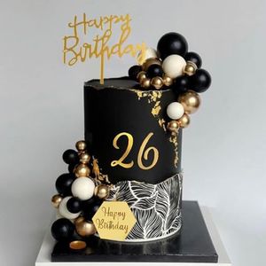 48Pcs Balls Cake Toppers Man Cake Decorations with Black Gold White Balls Acrylic Numbers 0-9 and Happy Birthday Cake Insert Toppers for Men Boy Black Theme Birthday Wedding Anniversary Party Supplies