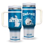 MRSAHLV Detroit Insulated Coffee Tumbler, 40oz Stainless Steel Vacuum Travel Mug Cup with Handle and Straw Lid, Reusable Water Bottle Cupholder for Football Fan Cold or Hot Drinks