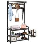 Mr IRONSTONE Coat Rack, Hall Tree with Shoe Bench 4-in-1 Entryway Shoe Rack with Detachable Shelf, Mudroom Garage Storage Organizer, 3.1" L x 11.8" W x 71.5" H (Grey)