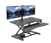 Rocelco 37.4" Electric Standing Desk Converter with Dual Monitor Mount Arm - AC USB Charger - Motorized Height Adjustable Sit Stand Up Computer Workstation Riser - Black (R EDRB-DM2), Large