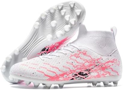 LSIDORYC Soccer Cleats Mens Womens Football Shoes Lightweight No-Tie Lacing Multi Surface Training Ankle Support for Beginners to Advanced Adult Unisex Pink Size 9.5 Men US