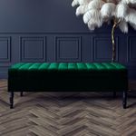 90cm Wide Safar Ottoman Storage Bench, Plush Shoe Bench with Storage, Velvet Footstool, Lined Upholstered Coffee Table, End of Bed Bench, Hallway Seating Bench (Forest Green Velvet, 3ft (90x40x40) CM)