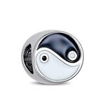 Round Black White Balance Yin Yang Inspirational Charm Bead For Women For Teen .925 Sterling Silver Fits European Bracelet