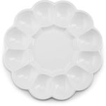 Kook Deviled Egg Platter Tray, Holds 12 Eggs, Sleek Ceramic Dish, Display Holder, Dishwasher Safe, Microwave Safe, freezer Safe, 10 Inch Diameter, White