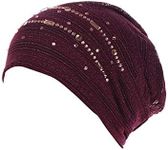 Rhinestones Turban Head Wraps for Women Stretchy Hair Turban Cap Sparkly Head Scarf Hats Slouchy Headwrap (Wine, One Size)