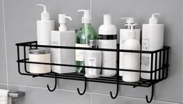 Koyet Metal Self Adhesive Bathropom Shelves With Hooks, Shower Caddy Shelf Organizer, No Drilling Wall Mount Shower Storage Accessories